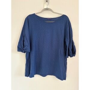 Fresh Produce Blue Slub Knit Split Knot Sleeve Boat Neck Top Women XL